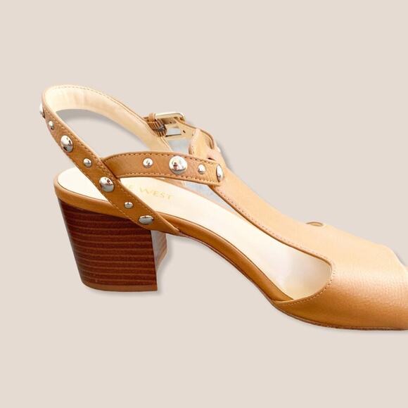 Nine West Galotie Studded Block Heel Sandals NW7 Tan Brown Size 7.5 M - Picture 8 of 14